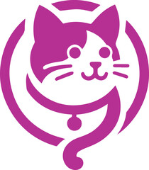 Vibrant Pink Cat Head Logo with Collar and Bell