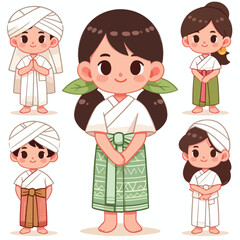 vector image of a small child wearing traditional traditional clothes