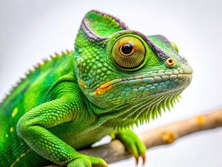 Obraz premium Close-up Green Chameleon on Branch - Wildlife Photography Stock Image