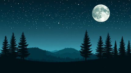 Fototapeta premium Night sky with full moon over forest silhouette