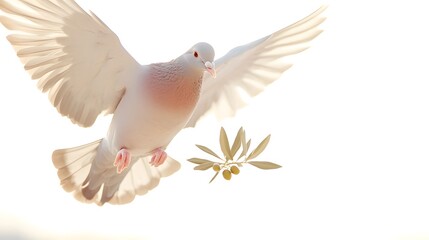 Obraz premium White Dove In Flight Carrying Olive Branch