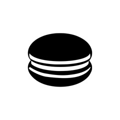 A simple black and white illustration of a macaron, a popular French dessert.