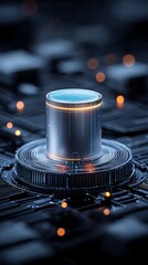 Fototapeta premium AI-powered IT analysis room, multi-dimensional holographic analytics, smooth and modern design, sci-fi cyber atmosphere, dark gradient tones with vibrant highlights,