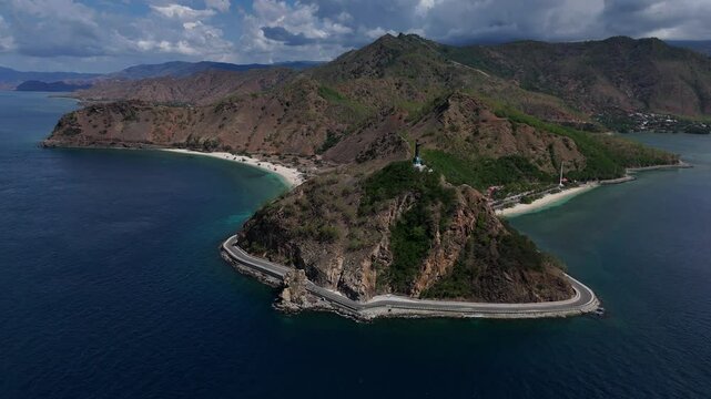 Aerial drone footage of Cristo del Rey in Timor