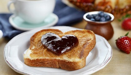Heart-shaped piece of toast bread with a sweet spread