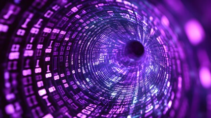 Obraz premium Tunnel background made of data, binary code, matrix, purple color