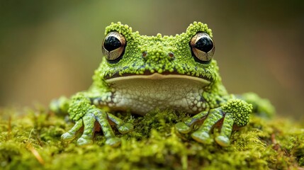 Obraz premium Close-up of a Green Tree Frog with Warty Skin