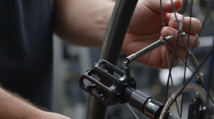 Obraz premium mechanic inspecting a bicycle pedal