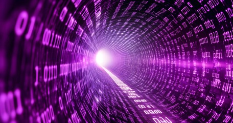 Tunnel background made of data, binary code, matrix, purple color