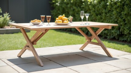 folding table set up in a bright outdoor space