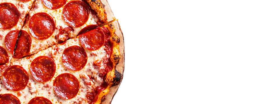 Frame of pepperoni pizza isolated on transparent background