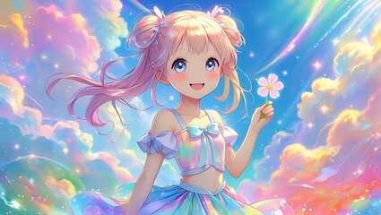 Charming Anime Girl with a Playful Touch: Capturing Innocence and Style in a Vibrant World of Colors