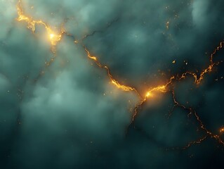 Glowing cracks in dark, smoky clouds.