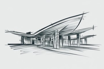 Fototapeta premium Architectural Sketch of a Modern Building Design