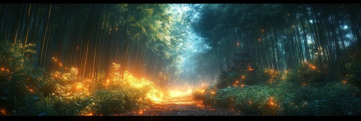 Fototapeta premium Enchanted Bamboo Forest Path: A Mystical Journey