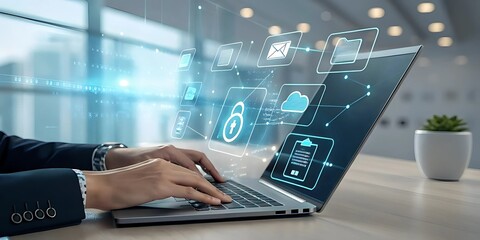 Close-up of a person's hands typing on a laptop computer.