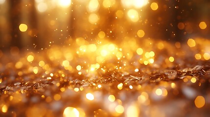 Golden bokeh lights and autumn leaves.