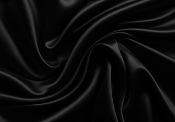 Obraz premium Black silk fabric, luxurious texture smooth folds dramatic lighting high contrast sensual curves glossy surface abstract patterns, monochromatic, detailed wrinkles, elegant drapery, dark background