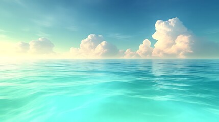 Obraz premium Calm ocean, sunny sky, fluffy clouds.