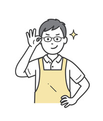 Obraz premium 眼鏡を上げてニヤリと笑い自信を見せる若い男性介護士