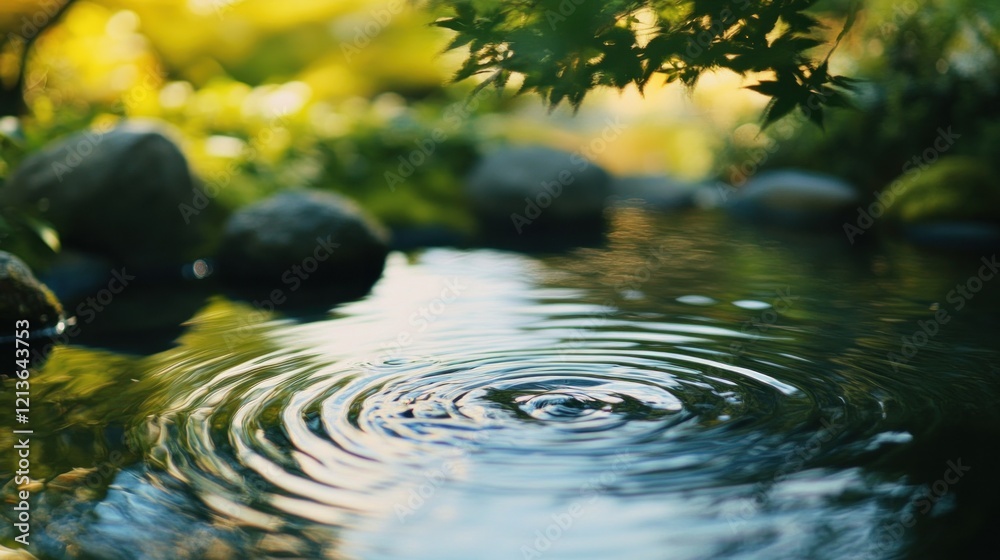 Wall mural Tranquil Pond Ripples in a Verdant Setting