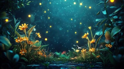 Enchanted Night Garden: A Dreamlike Realm of Fireflies and Blossoms