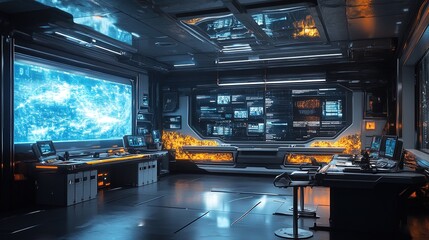 Futuristic Kitchen with Smart Appliances and Digital Displays