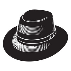 Hat Silhouette Vector Illustration, Solid White Background.