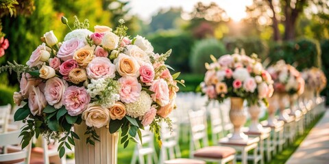 Exquisite blush and ivory flowers create a romantic ceremony backdrop, perfect for your wedding.