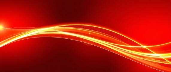 Naklejka premium Abstract Curved Gold and Red Shape with Lighting Effect – Luxury Design on red Background with Copy Space