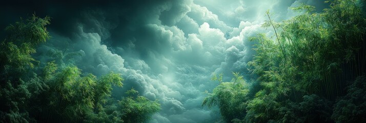 Obraz premium Mystical Bamboo Forest Under a Dramatic Sky