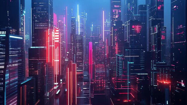 cityscape with space and neon light effect. Modern hi-tech, science, futuristic technology concept. Abstract digital high tech city design for banner background
