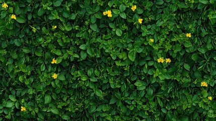 Lush green foliage adorned with bright yellow flowers creates a vibrant natural tapestry, showcasing the beauty of nature.