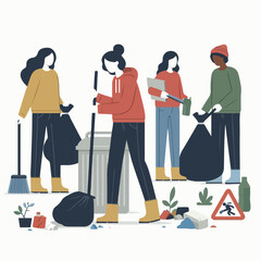 vector image of people cleaning up rubbish