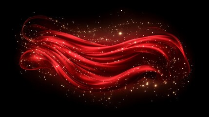 Red Fabric Swirling with Golden Glitter Sparkles