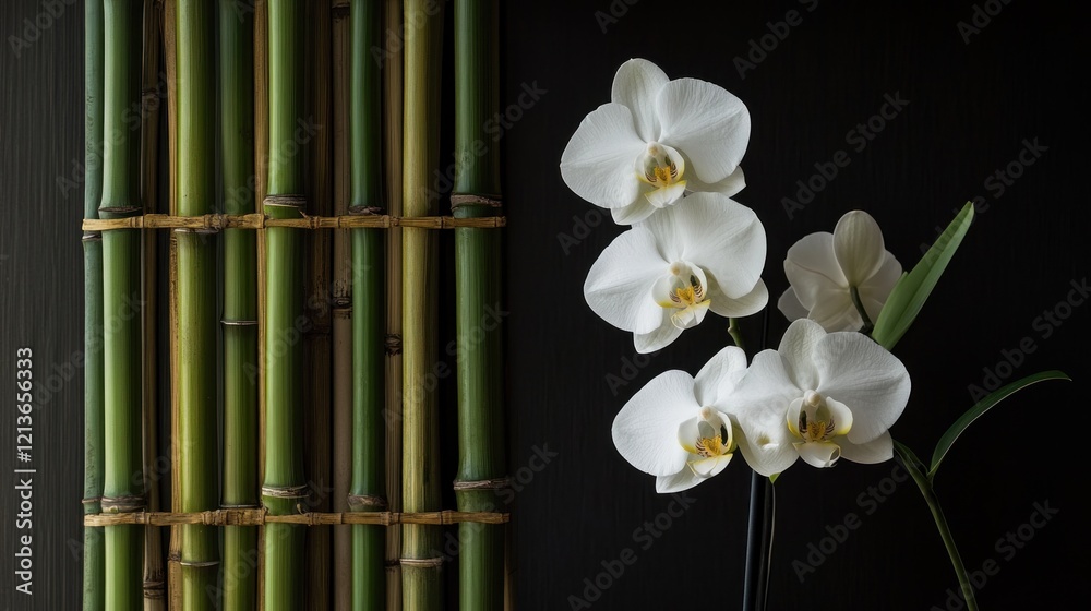 Wall mural White Orchids and Bamboo: A Zen-Like Composition