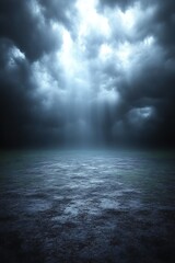 Fototapeta premium Dark stormy sea with light rays breaking through clouds.