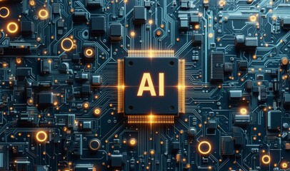 AI technology chip. Ai machine future learning background. Artificial Intelligence. Chip AI. Futuristic technology.