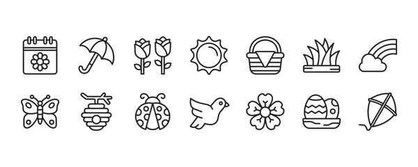 Spring Season Icon Set. Vector Graphic Illustration.