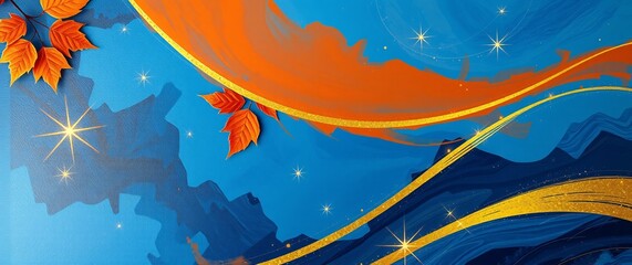 Obraz premium Luxury design style. Abstract curved effect Autumn leaves maple leaf background illustration