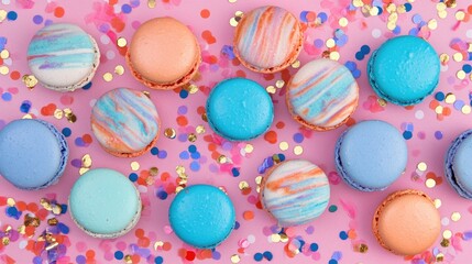 Obraz premium Colorful Macarons Decorated with Festive Confetti