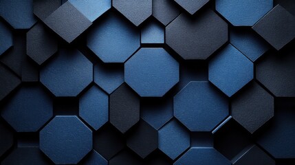 Abstract geometric wallpaper with hexagons and lines on a blue background. Ideal for modern design and banner templates with copy space in the center for text.