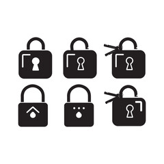 Locks icons set, Set of Silhouette of locked and unlocked padlock