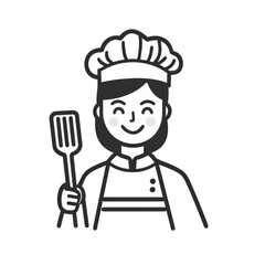 Smiling chef holding spatula, cartoon illustration, food preparation