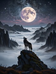 Wolf Howling at the Moon