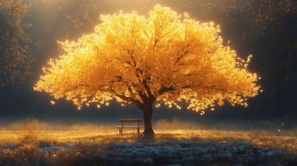Golden Tree with a Bench