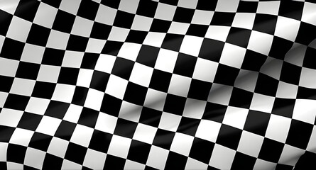 Obraz premium Schwarz-weiße Zielflagge in Bewegung für Rennsport - KI generiert