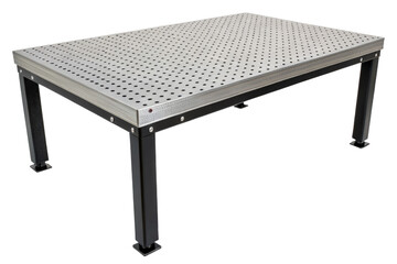 Metal grid work table on black legs isolated with transparent background