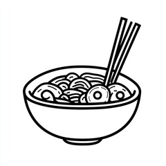 Hand drawn bowl of noodles with chopsticks. Possible use for food blog or cookbook