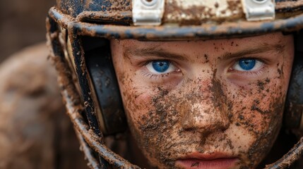 Focused emotion intense portrait of an american football player